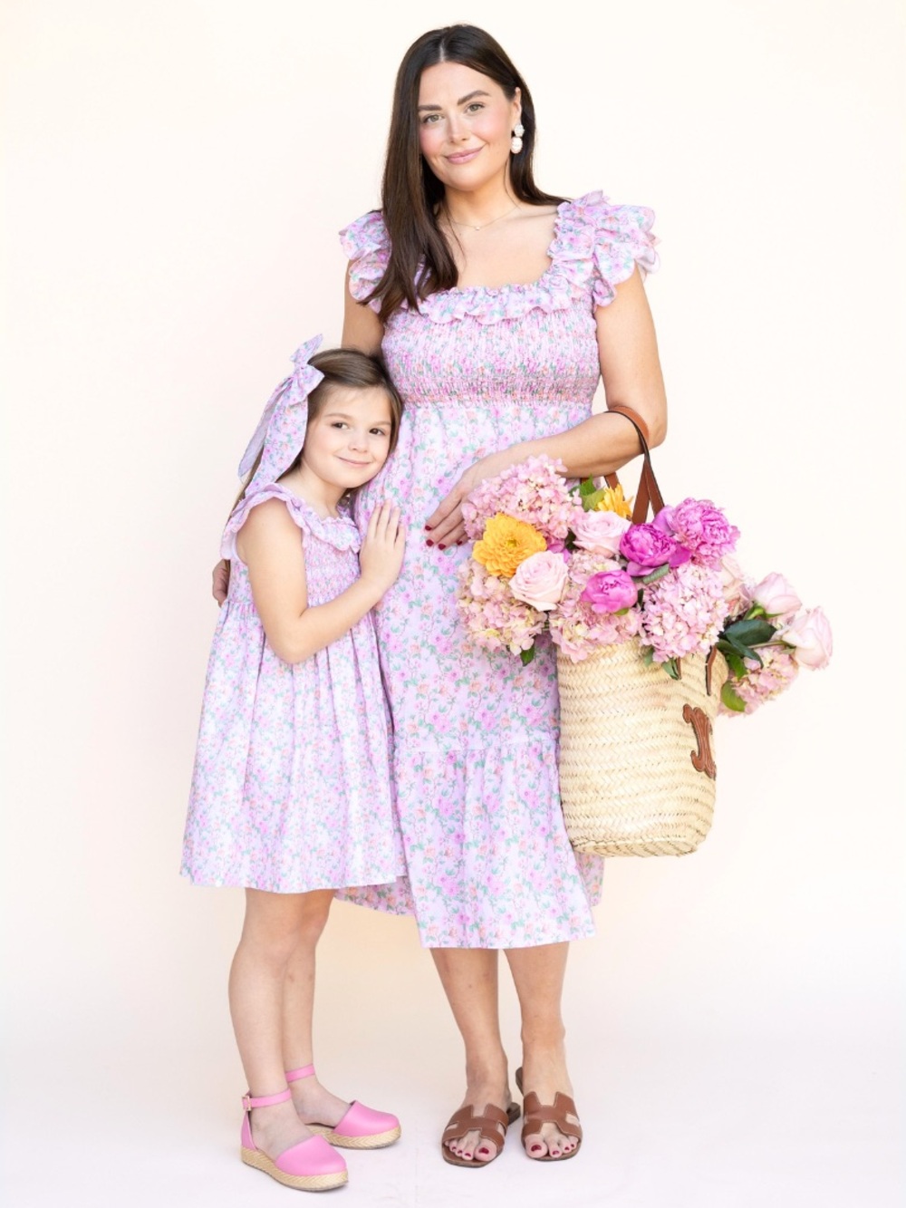 Lilac Floral Smocked Midi Dress size XS nwot